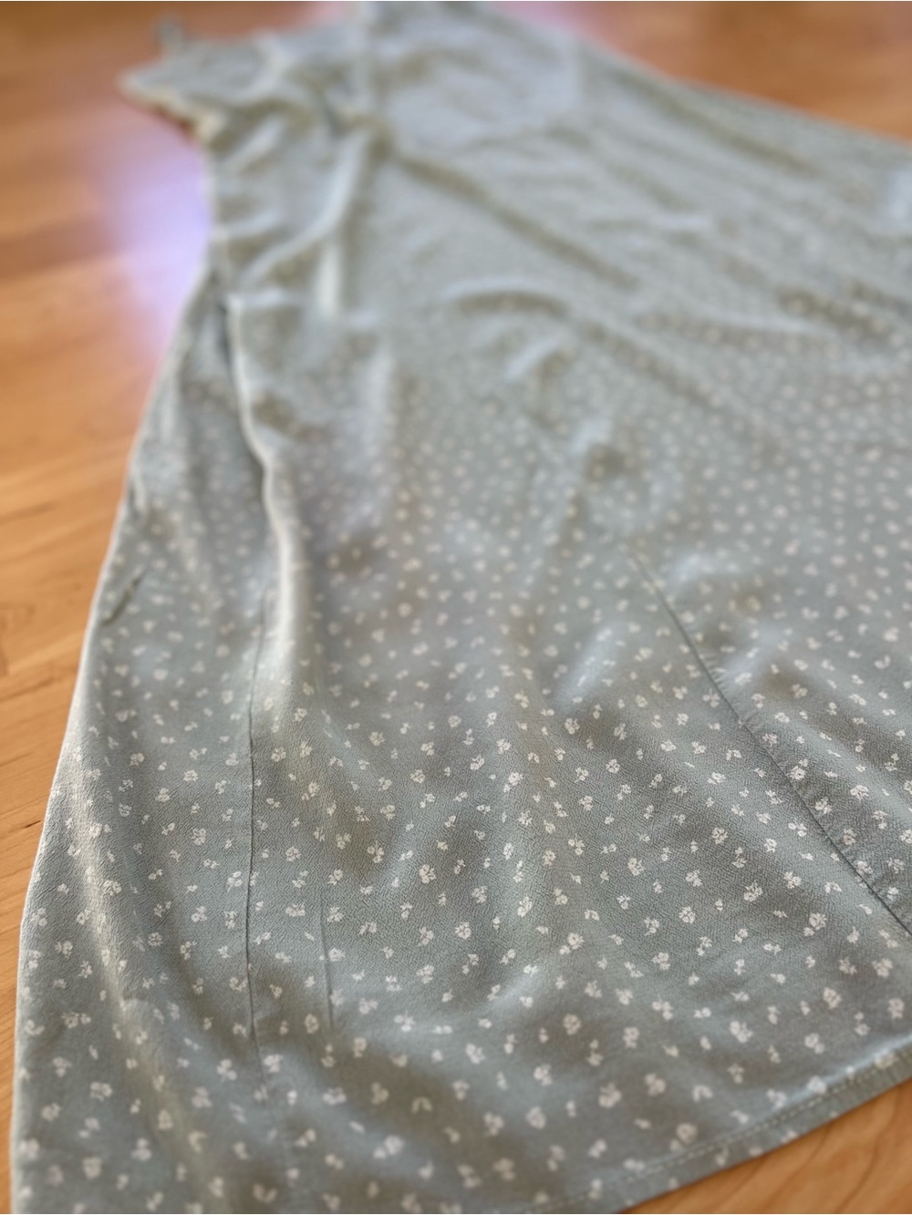Brandy Melville Sage Green Slip Maxi Dress with Tiny White Floral Print - Picture 3 of 6